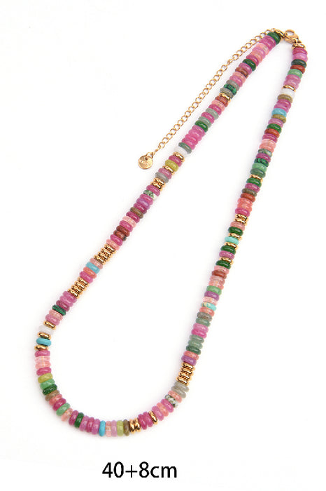 Kette Edelstahl vergoldet 40+8cm Naturstein Rondellen regenbogenfarbig