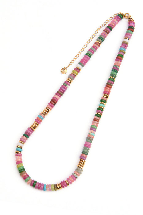 Kette Edelstahl vergoldet 40+8cm Naturstein Rondellen regenbogenfarbig