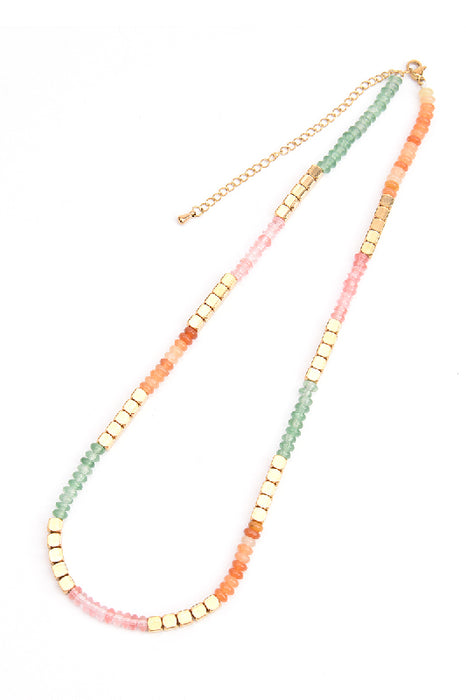 Kette Edelstahl vergoldet 40+7cm grüner und oranger Aventurin und Kirschquarz