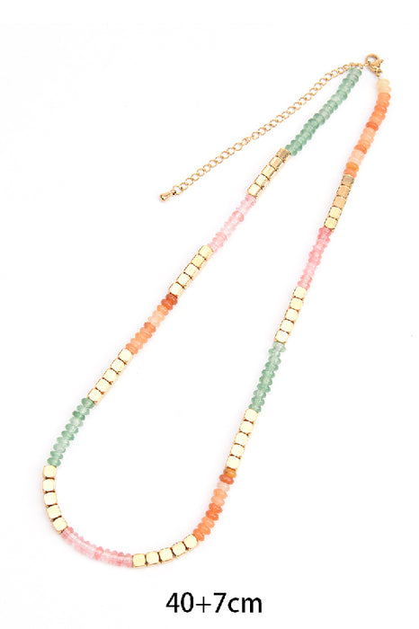 Kette Edelstahl vergoldet 40+7cm grüner und oranger Aventurin und Kirschquarz