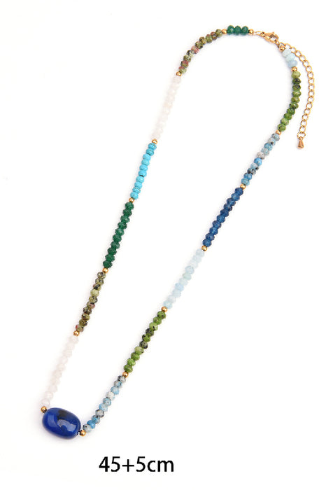 Kette Edelstahl vergoldet 45+5cm blauer Achat, weisser Jaspis, Ruby Zoisit, blauer Jaspis, blaue Jade
