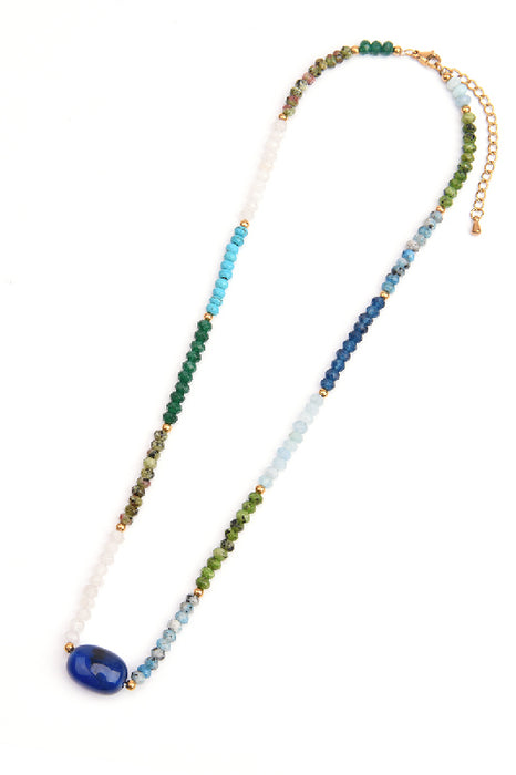 Kette Edelstahl vergoldet 45+5cm blauer Achat, weisser Jaspis, Ruby Zoisit, blauer Jaspis, blaue Jade
