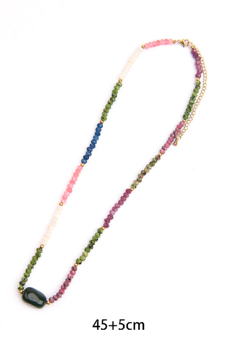 Gold-plated stainless steel necklace 45+5cm ruby, ruby zoisite, pink rhodochrosite, white jasper, green jade