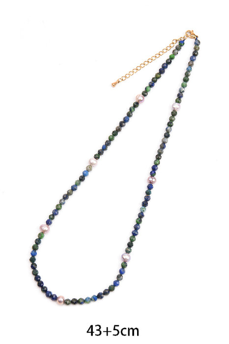 Kette Edelstahl vergoldet 43+5cm facettierter Azurit, Süsswasser Perlen