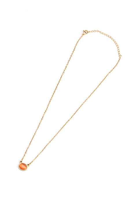 Kette Edelstahl vergoldet 40+5cm Karneol oval quer gefasst
