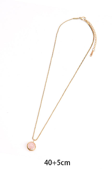 Kette Edelstahl vergoldet 40+5cm Rosenquarzperle rund gefasst