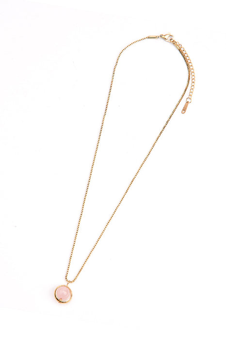 Kette Edelstahl vergoldet 40+5cm Rosenquarzperle rund gefasst