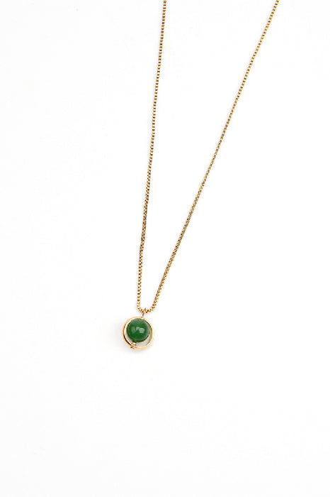 Chaîne en acier inoxydable plaqué or 40+5cm perle de jade verte ronde sertie