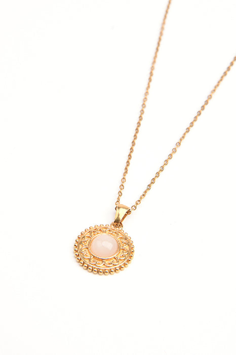 Stainless steel necklace, gold-plated, 40+5cm, cat's eye, wide round setting