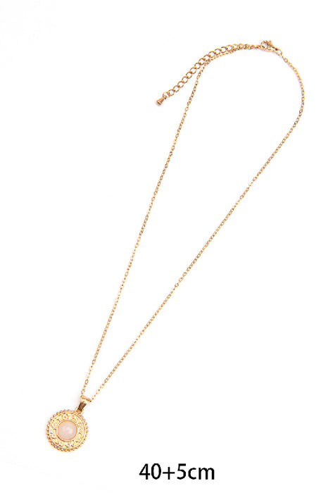 Stainless steel necklace, gold-plated, 40+5cm, cat's eye, wide round setting