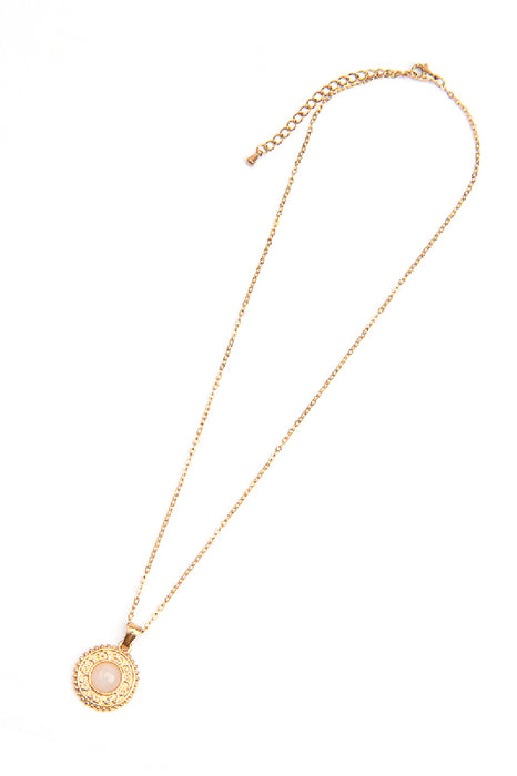 Stainless steel necklace, gold-plated, 40+5cm, cat's eye, wide round setting