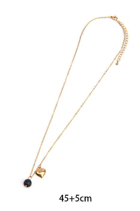 Kette Edelstahl vergoldet 45+5cm Lavasteinperle mit Herzanhänger