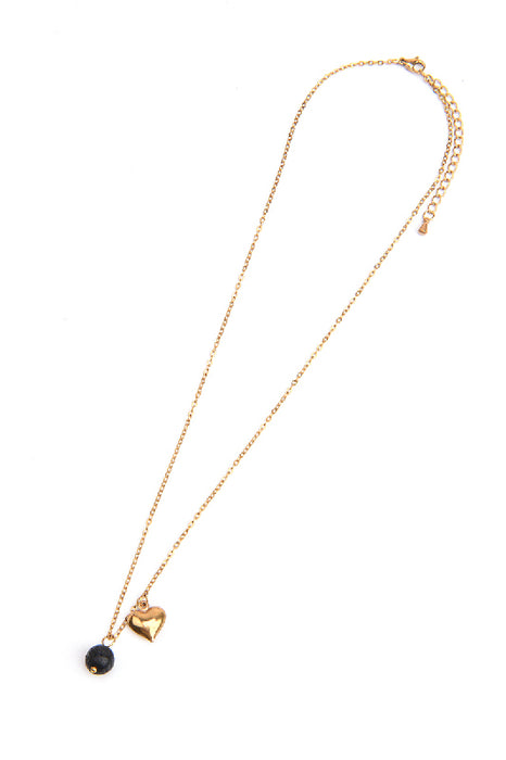 Kette Edelstahl vergoldet 45+5cm Lavasteinperle mit Herzanhänger