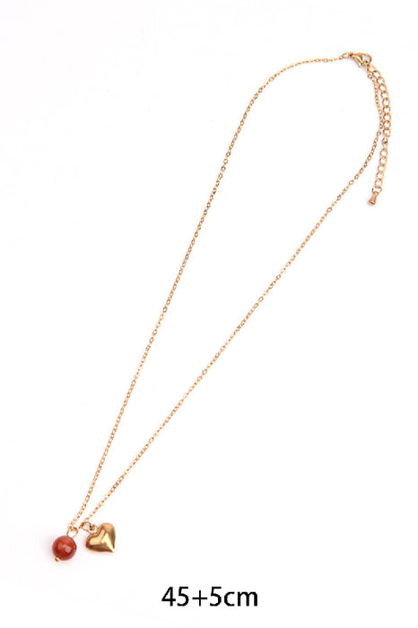 Kette Edelstahl vergoldet 45+5cm Karneolperle mit Herzanhänger
