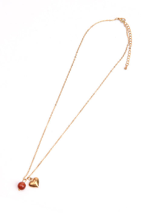 Kette Edelstahl vergoldet 45+5cm Karneolperle mit Herzanhänger
