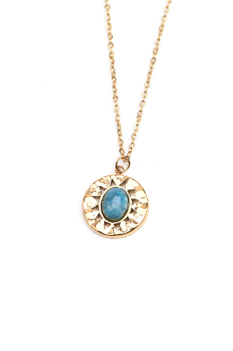 Kette Edelstahl vergoldet 40+5cm blauer Crazy Achat sonnenförmig gefasst