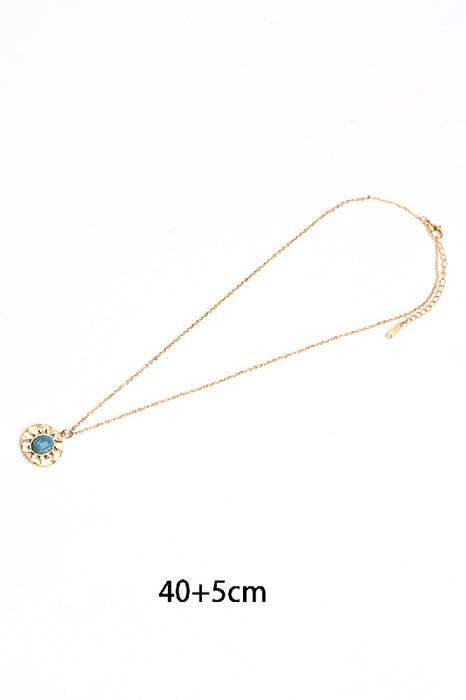 Kette Edelstahl vergoldet 40+5cm blauer Crazy Achat sonnenförmig gefasst