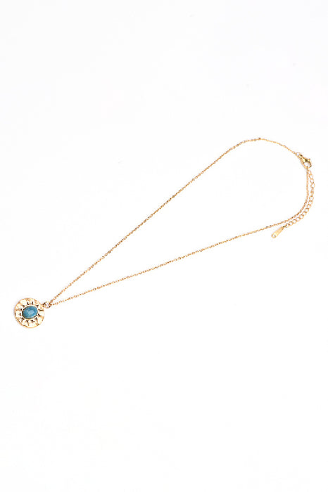 Kette Edelstahl vergoldet 40+5cm blauer Crazy Achat sonnenförmig gefasst