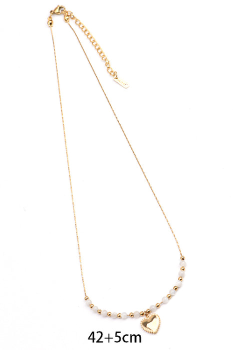 Kette Edelstahl vergoldet 42+5cm Perlmuttperlen und Herzanhänger