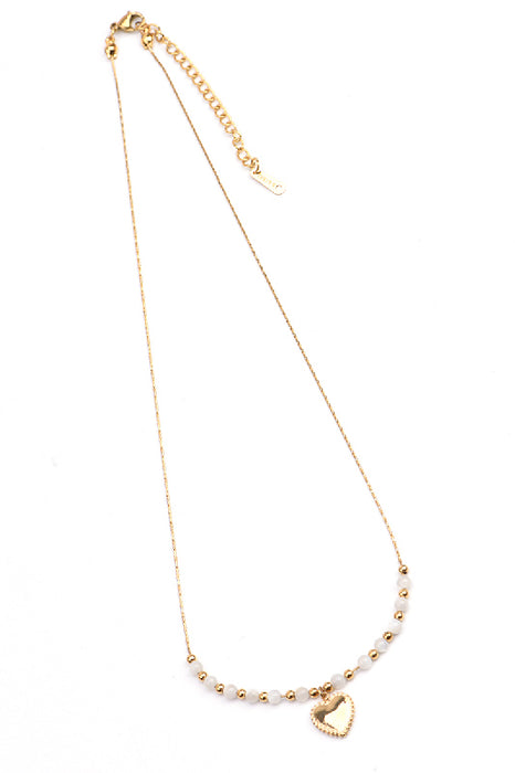 Kette Edelstahl vergoldet 42+5cm Perlmuttperlen und Herzanhänger