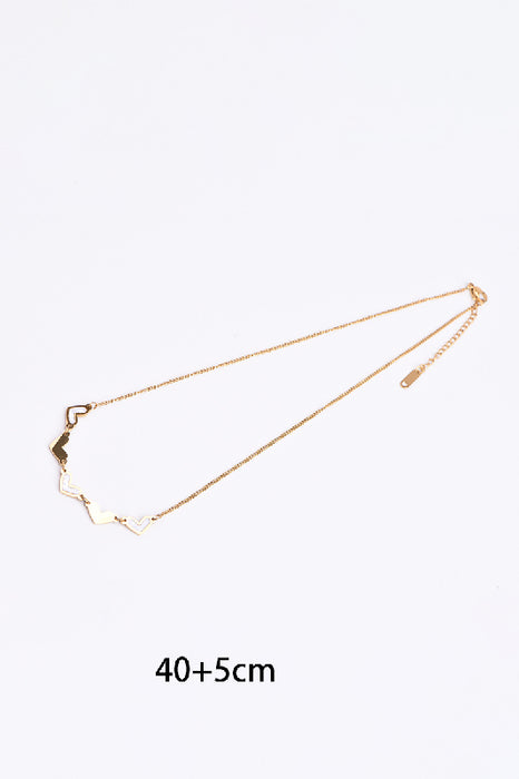 Kette Edelstahl vergoldet 38+5cm 5 Herzen Perlmutt