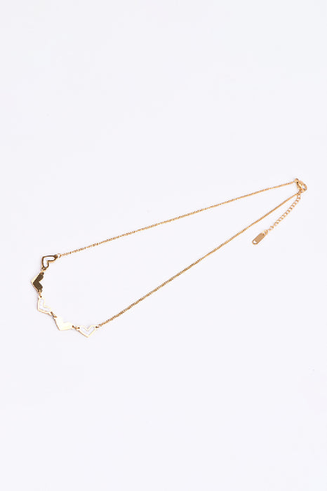 Kette Edelstahl vergoldet 38+5cm 5 Herzen Perlmutt