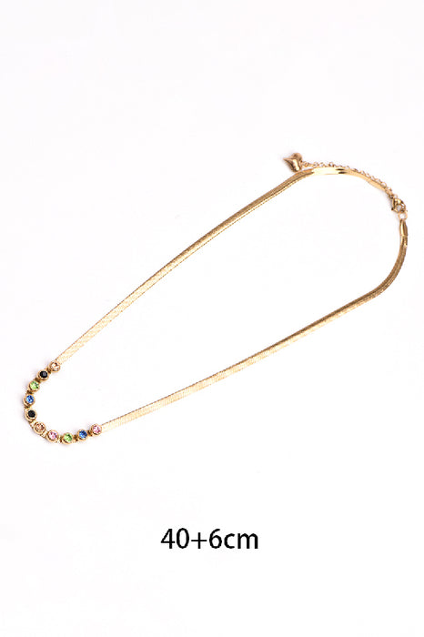 Kette Edelstahl vergoldet 38+5cm schwarzer Achat, Kristallquarz, Rosenquarz, grüner Aventurin, Malachit