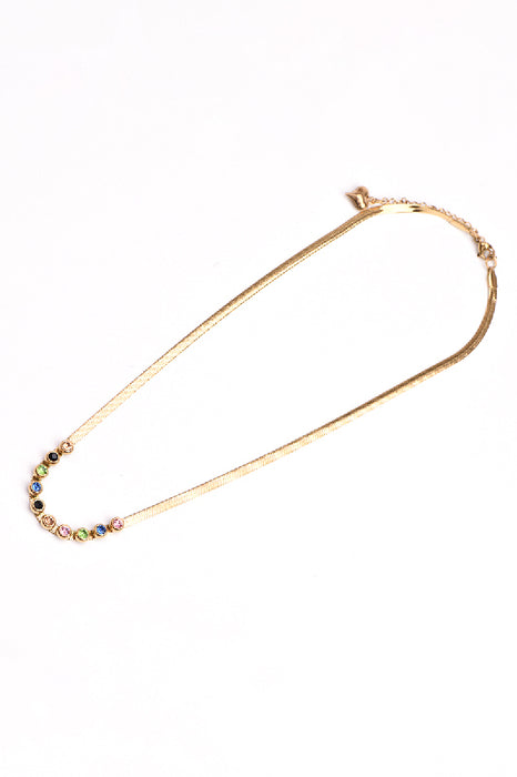 Kette Edelstahl vergoldet 38+5cm schwarzer Achat, Kristallquarz, Rosenquarz, grüner Aventurin, Malachit