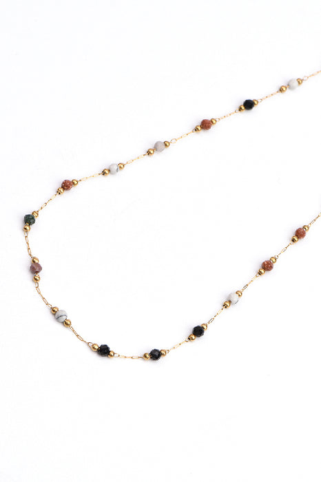 Kette Edelstahl vergoldet 38+5cm Rhodochrosit, Rosenquarz, Kristallquarz, blauer Apatit, Granat