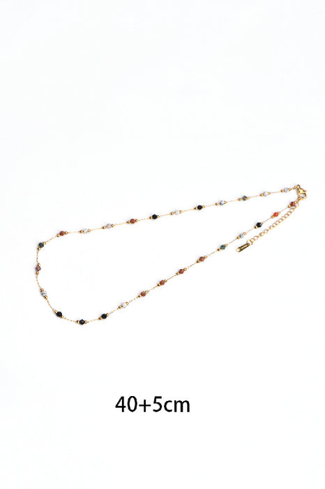 Kette Edelstahl vergoldet 38+5cm Rhodochrosit, Rosenquarz, Kristallquarz, blauer Apatit, Granat