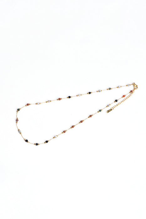 Kette Edelstahl vergoldet 38+5cm Rhodochrosit, Rosenquarz, Kristallquarz, blauer Apatit, Granat
