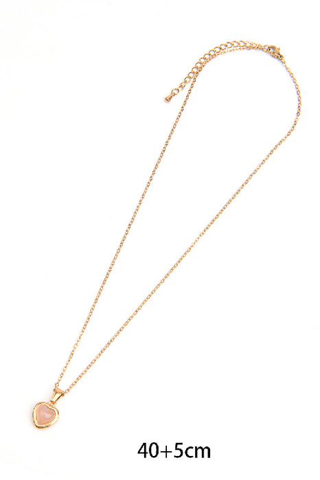 Chaîne en acier inoxydable doré 40+5 cm œil de chat rose, serti en forme de cœur