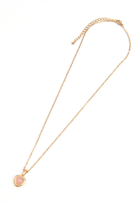 Chaîne en acier inoxydable doré 40+5 cm œil de chat rose, serti en forme de cœur