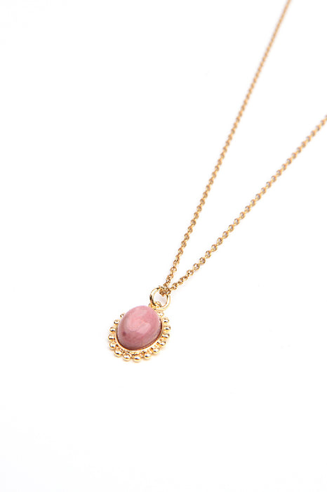 Kette Edelstahl vergoldet 40+5cm Rhodochrosit oval