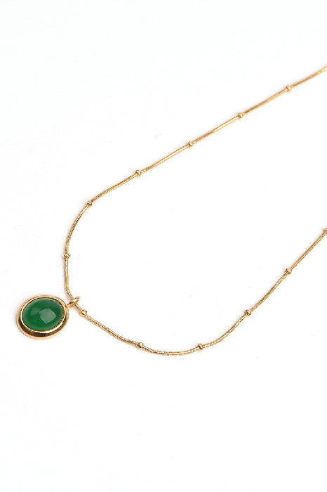 Kette Edelstahl vergoldet 40+5cm facettiertes Katzenauge grün