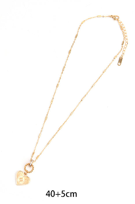 Kette Edelstahl vergoldet 40+5cm Herzanhänger mit Perlmutt, Zirkonia, Katzenauge