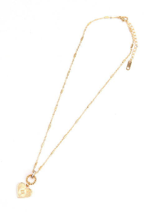 Kette Edelstahl vergoldet 40+5cm Herzanhänger mit Perlmutt, Zirkonia, Katzenauge