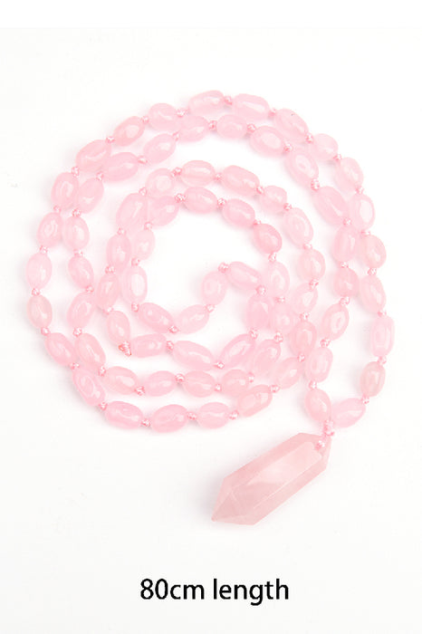 Gemstone necklace 80cm - 6mm rose quartz with rose quartz pendant 1.5x3x5cm