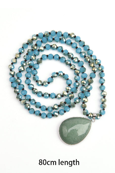Kette 80cm - 6mm facettierte Kristallperlen grün und Anhänger grüner Aventurin 2.5x4cm