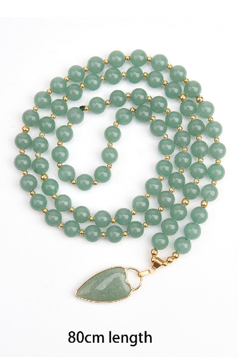 Edelsteinkette 80cm - 6mm grüner Aventurin mit Herzanhänger 1.7x3.3cm