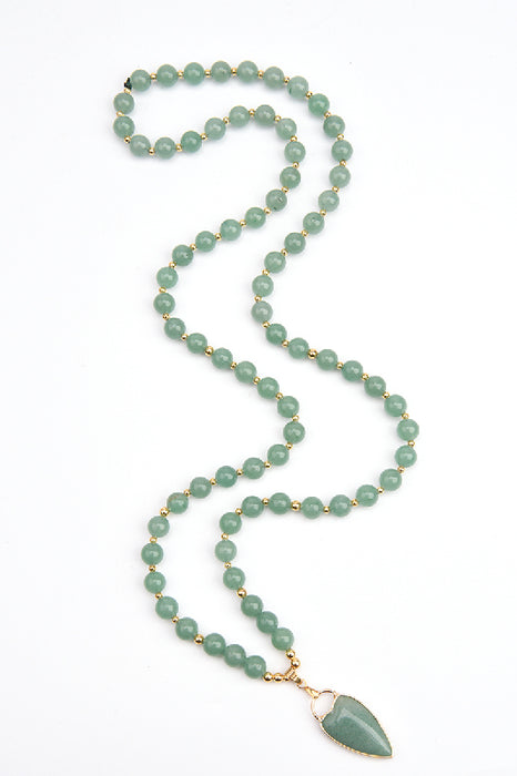 Edelsteinkette 80cm - 6mm grüner Aventurin mit Herzanhänger 1.7x3.3cm