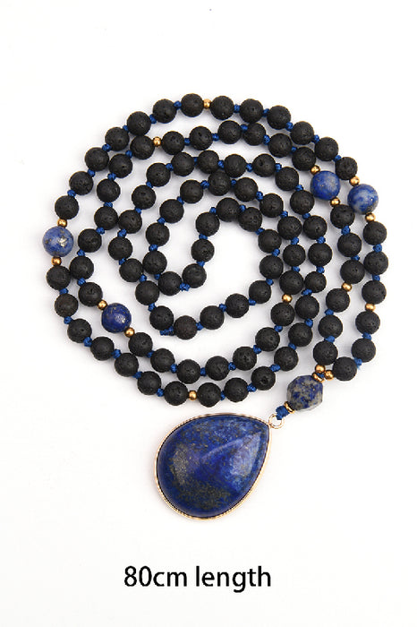 Edelsteinkette 80cm - 6mm Lavastein, 8mm Lapis Lazuli und Anhänger Lapis Lazuli Anhänger 2.5x3.5cm