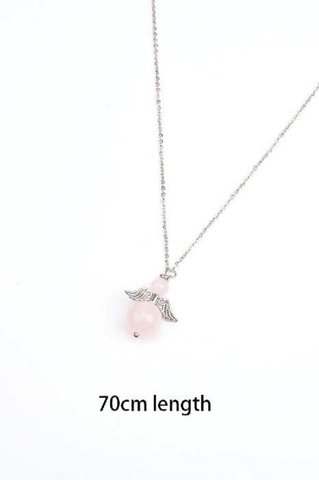 Kette 70cm mit Engel Anhänger Rosenquarz 3x3.6cm