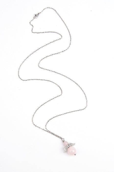 Kette 70cm mit Engel Anhänger Rosenquarz 3x3.6cm