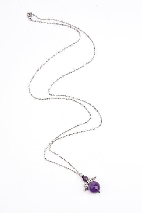 Kette 70cm mit Engel Anhänger Amethyst 3x3.6cm