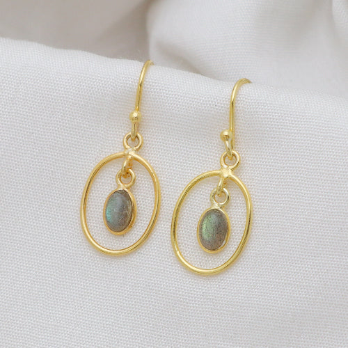Boucle d'oreille laiton doré à l'or fin labradorite