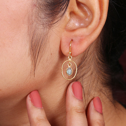 Boucle d'oreille laiton doré à l'or fin labradorite