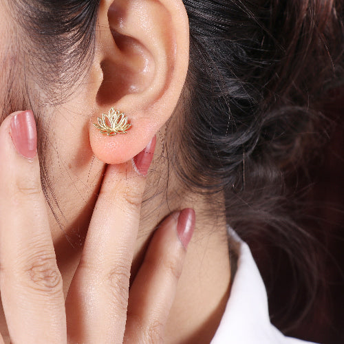 IMAGE_MANQUANTE_Boucles d'oreilles clous laiton doré fleur de lotus