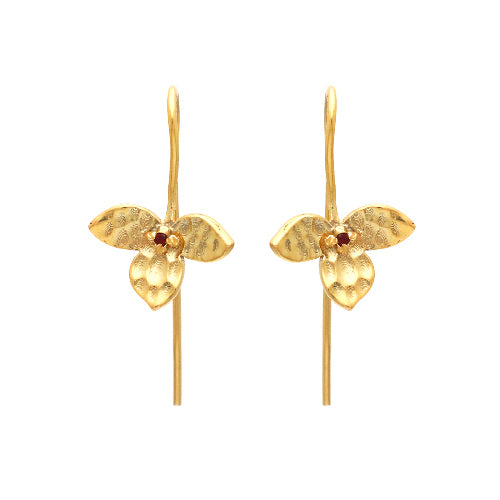 IMAGE_MANQUANTE_Boucle d'oreille en laiton doré ornée d'un grenat en forme de fleur