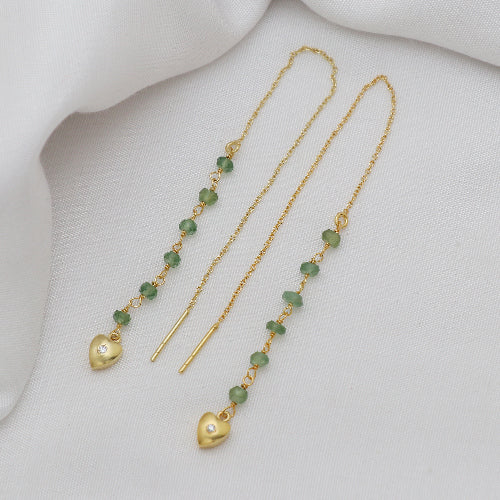Ohrring Messing vergoldet Strang mit 6 Peridotperlen und Herz